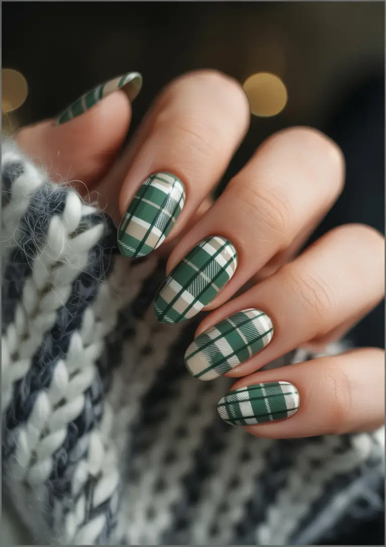 Round fall nails Cozy Plaid Charm