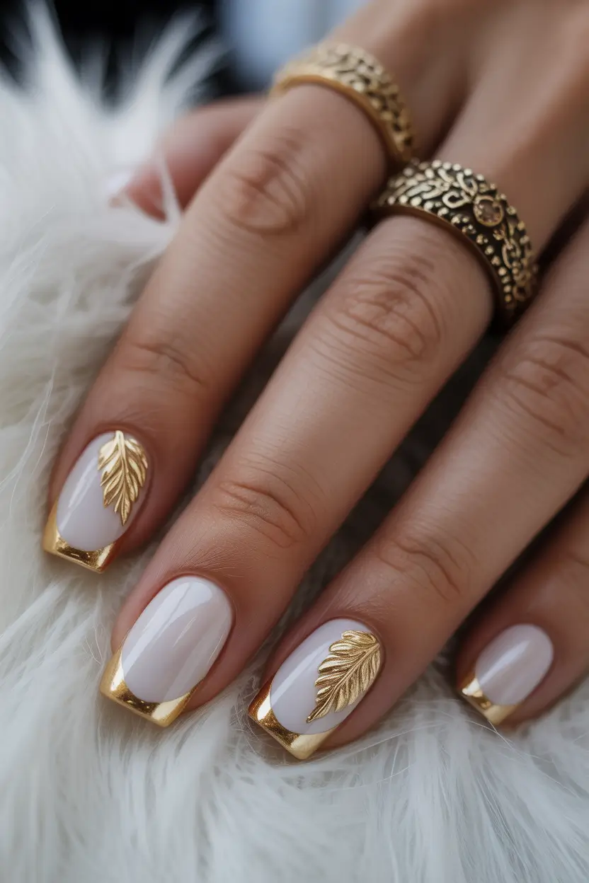 fall winter nails Golden Leaf French Twist