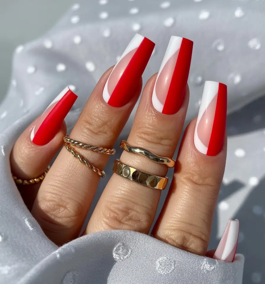 fall winter nails Graphic Red and White Squares