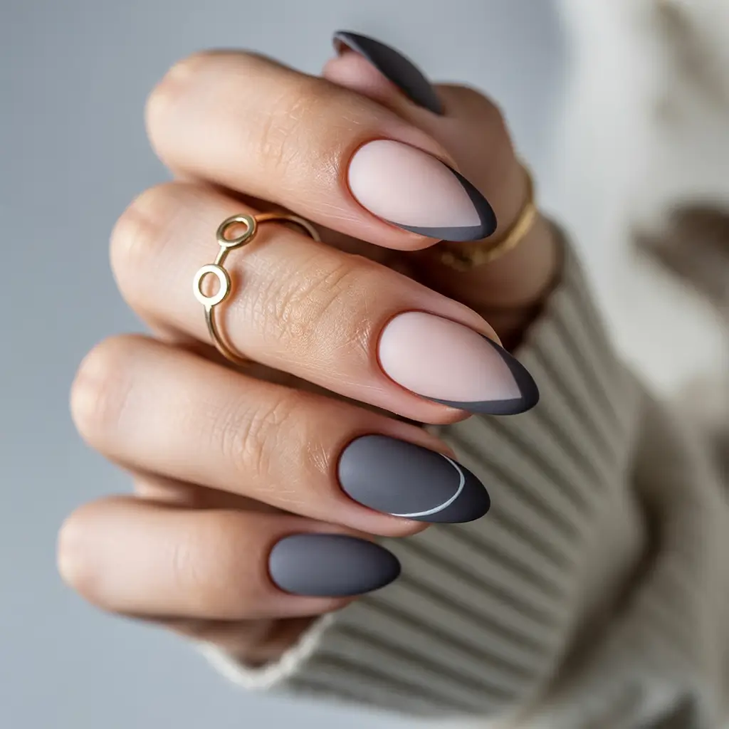 fall winter nails Smoky Grey Matte Elegance