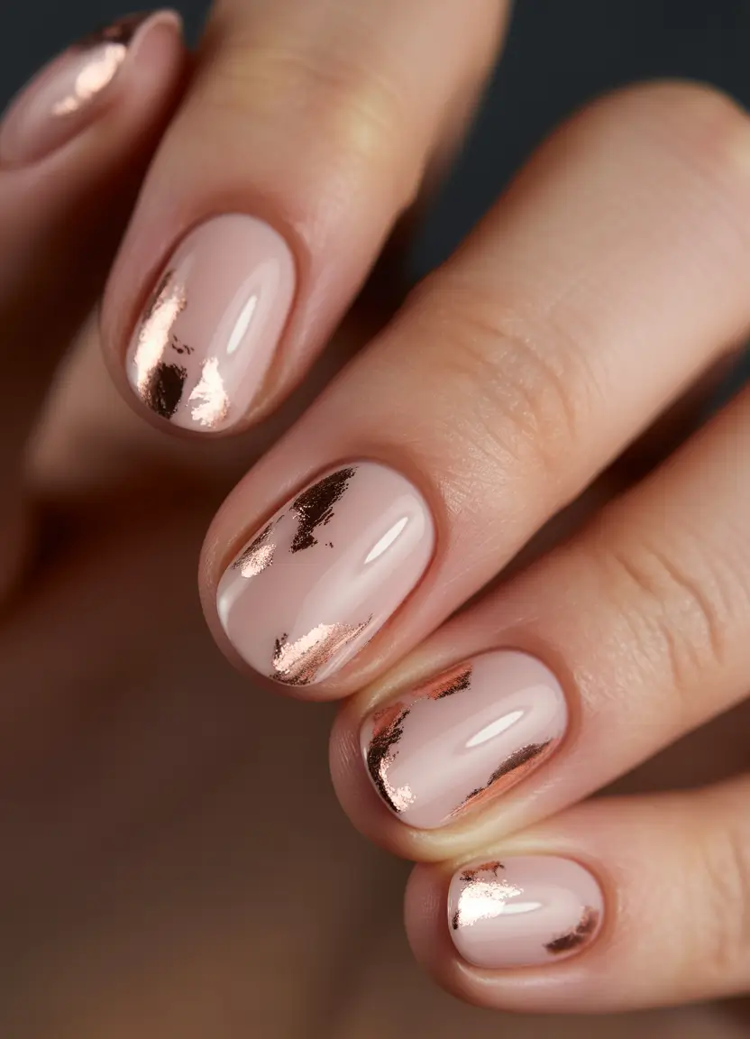 fall winter nails Rose Gold Flecks on Nude