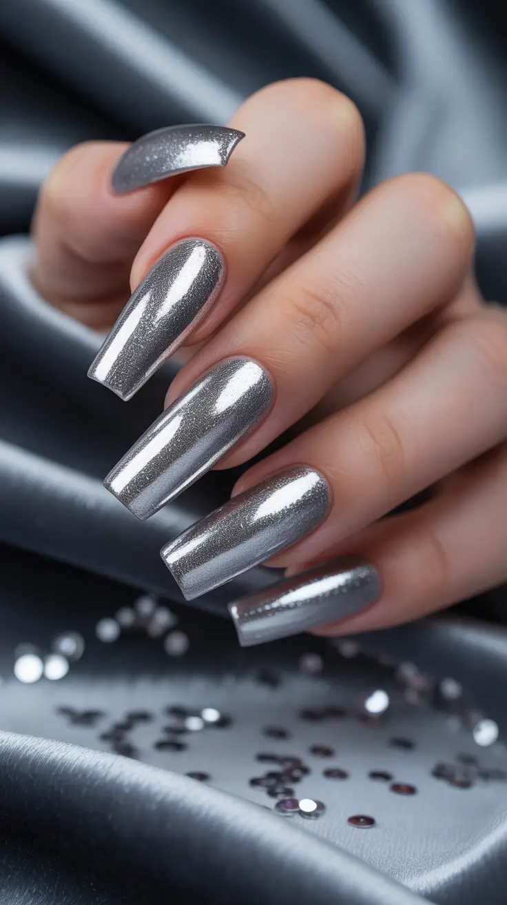 fall winter nails Mirror-Chrome Silver