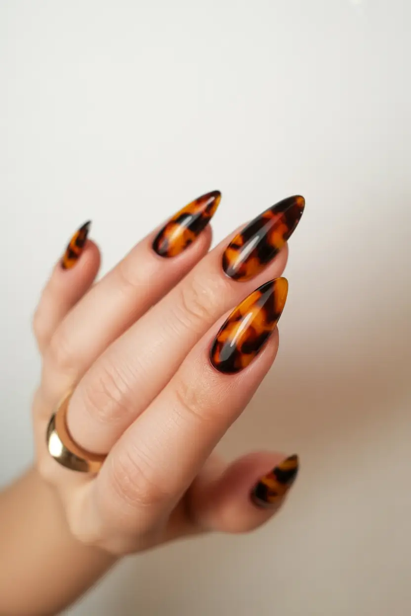 fall winter nails Tortoiseshell Elegance