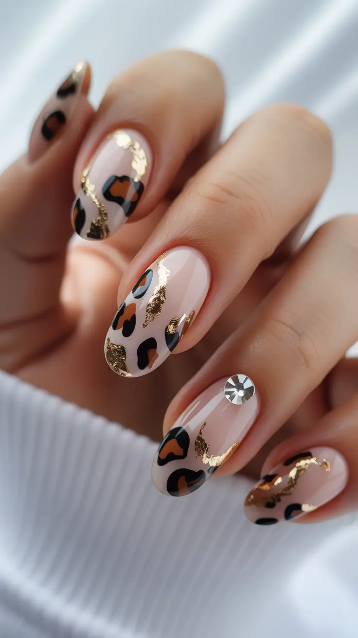 fall winter nails Golden Leopard Print