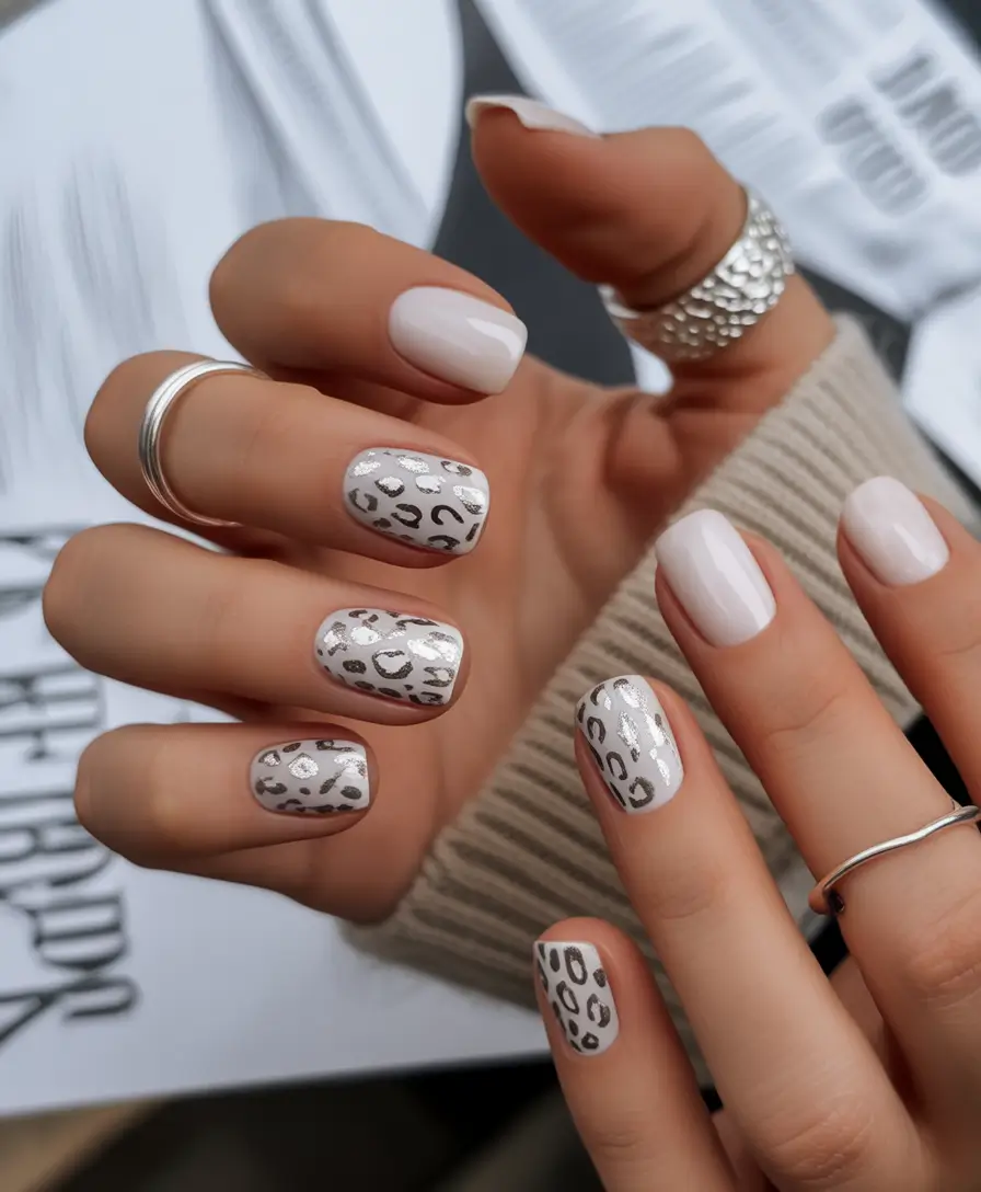 fall winter nails Frosty Silver Leopard