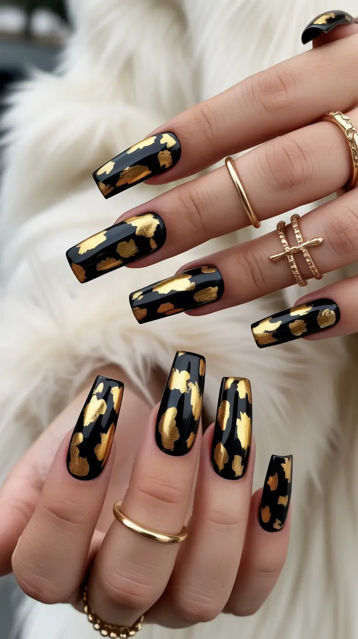 Fall Winter Nails with Dark Luxe in Black and Gold