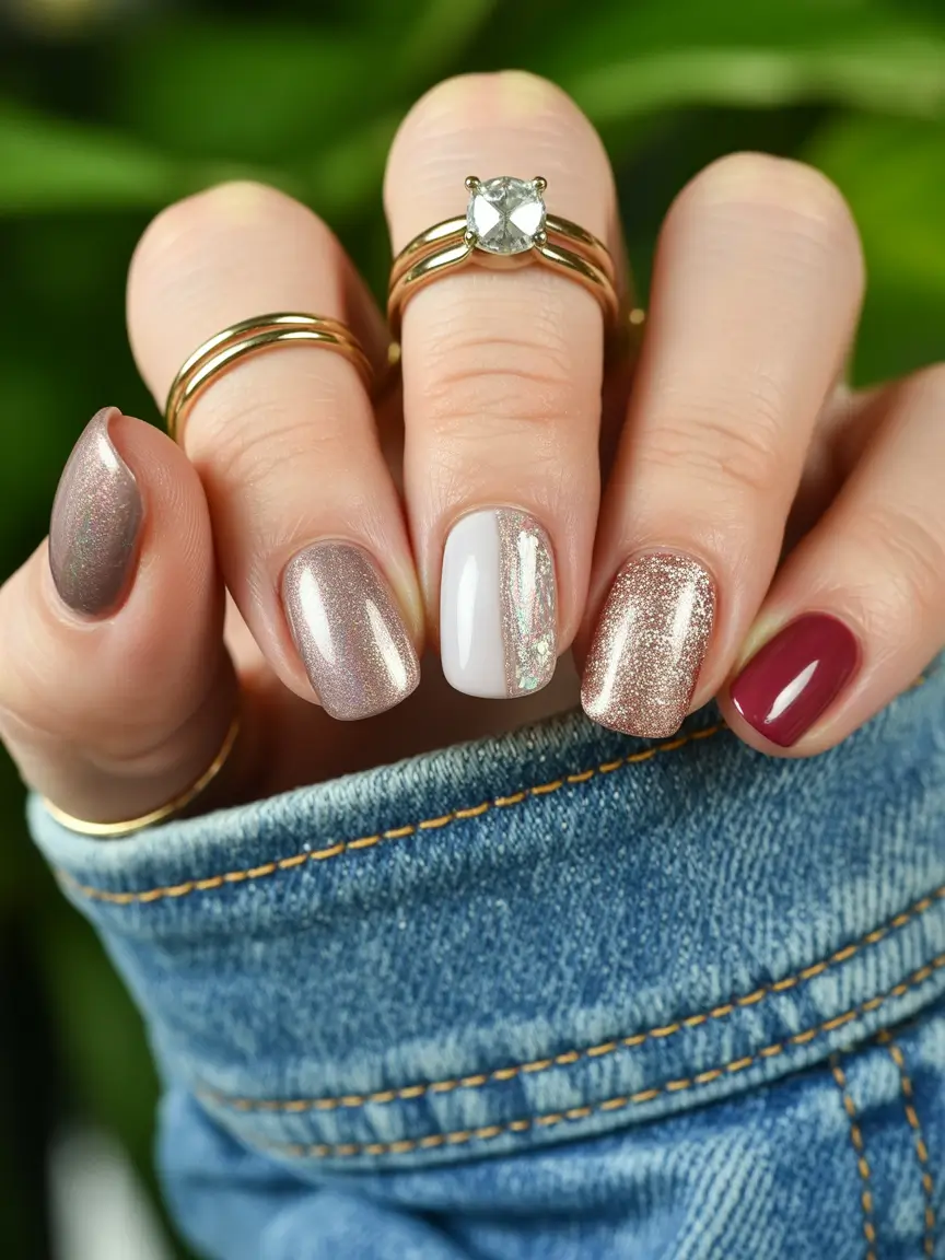 fall winter nails Mix-and-Match Metallics