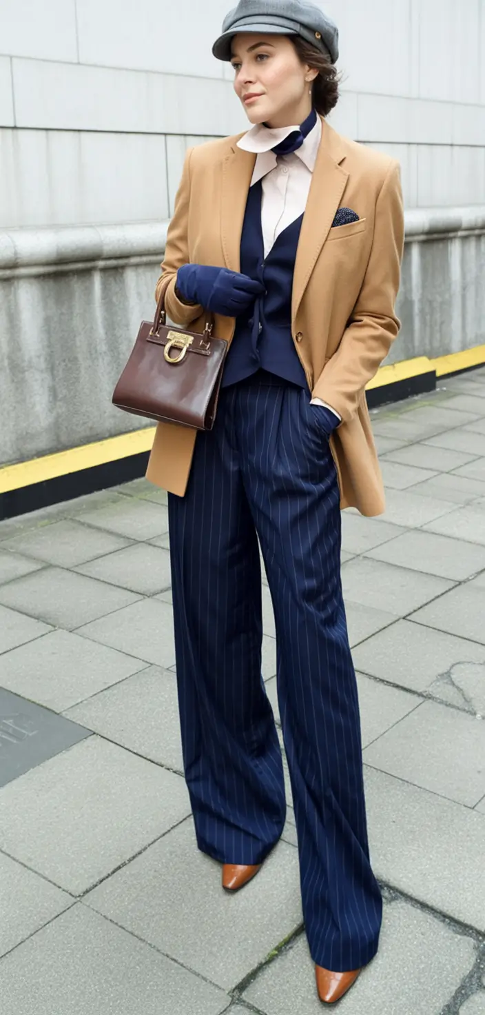 winter office outfits Classic Camel and Navy Layers