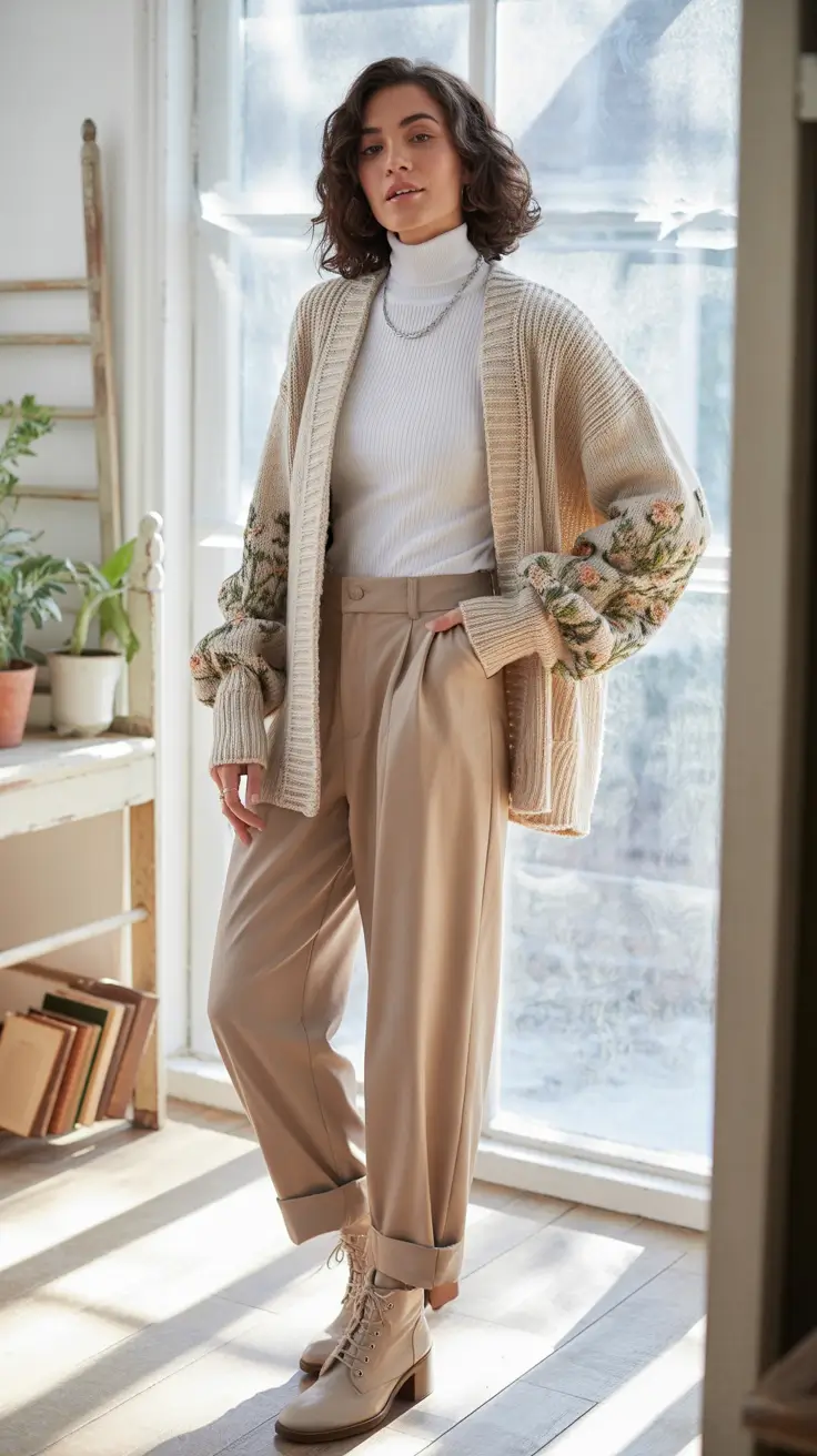 winter office outfits Cozy Knits With Feminine Flourishes