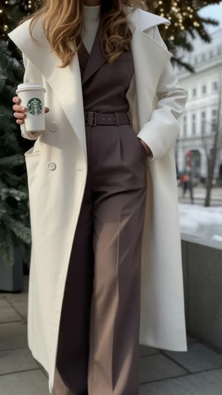 winter office outfits Polished Layers in Cream and Mocha