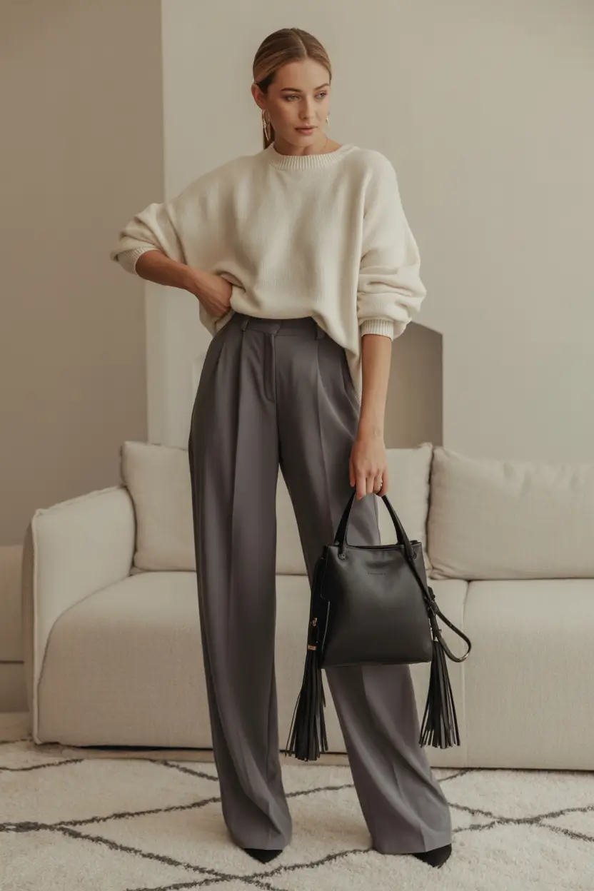 winter office outfits Relaxed Minimalism in Monochrome
