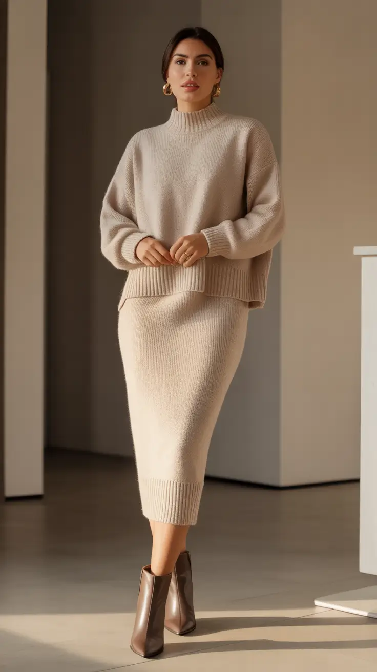 winter office outfits Knit Dress Set With Modern Elegance