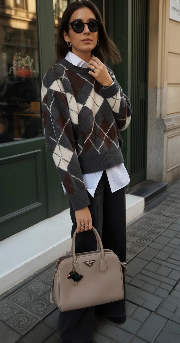 winter office outfits Argyle Revival With Sharp Edges