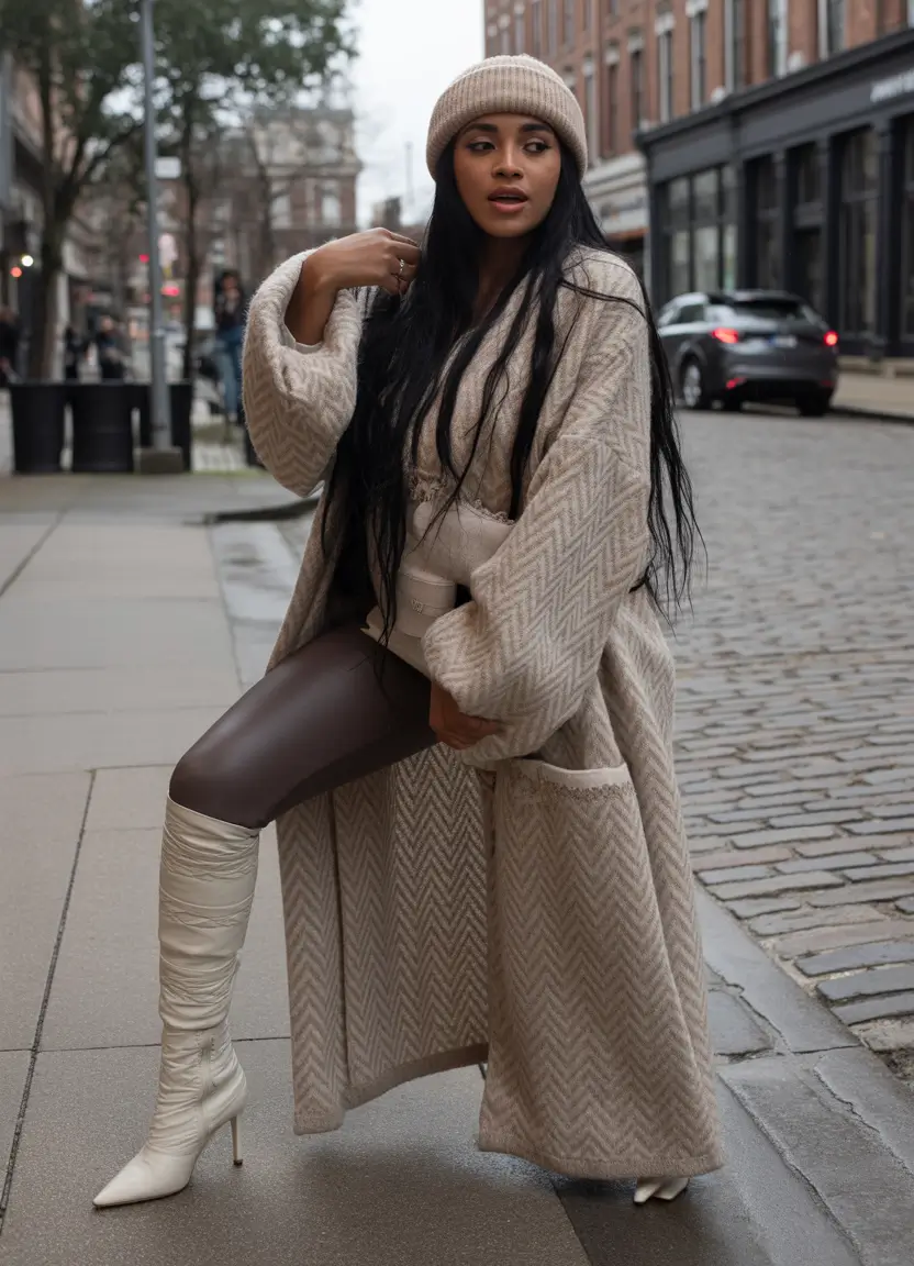 winter outfit inspo Textured Layers in Taupe and Cream