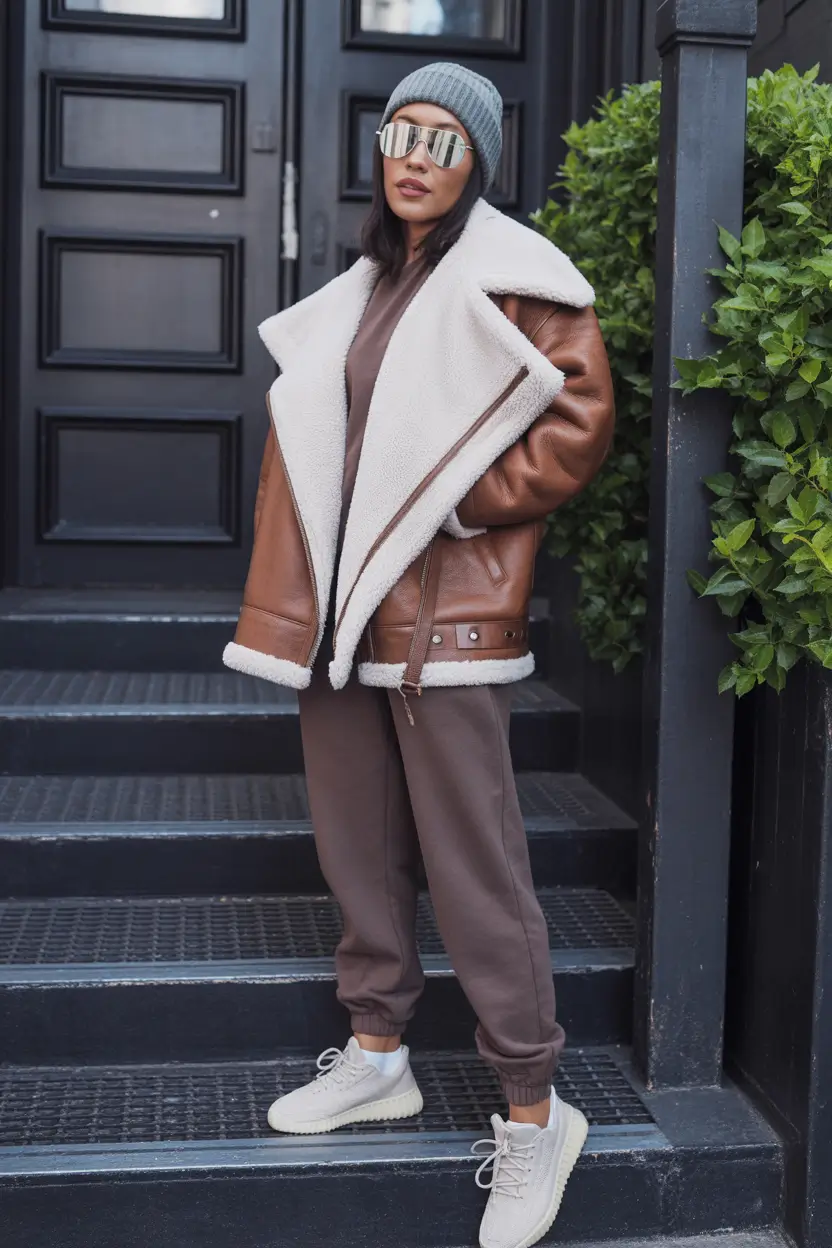 winter outfit inspo Sporty Comfort with Shearling Luxe