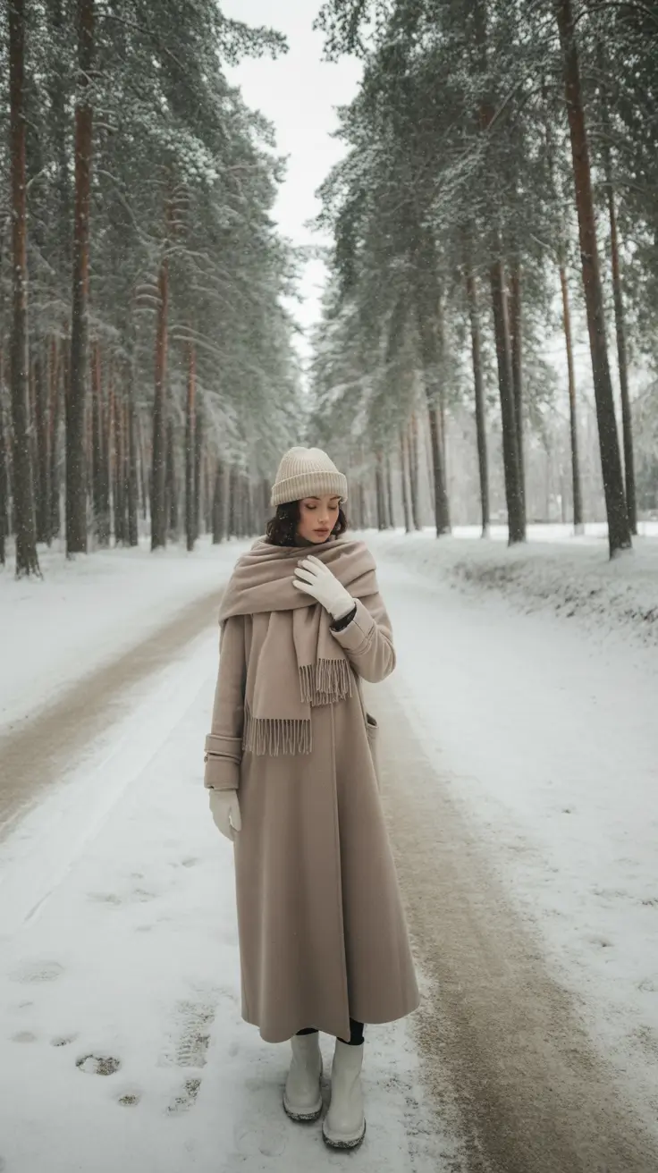 winter outfit inspo Neutral Walk in the Woods