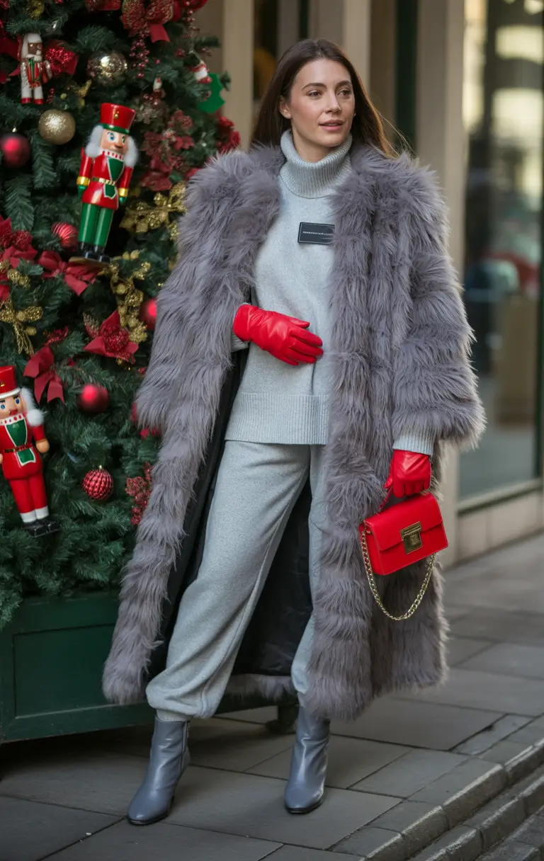 winter outfit inspo Grey Luxe with a Festive Pop