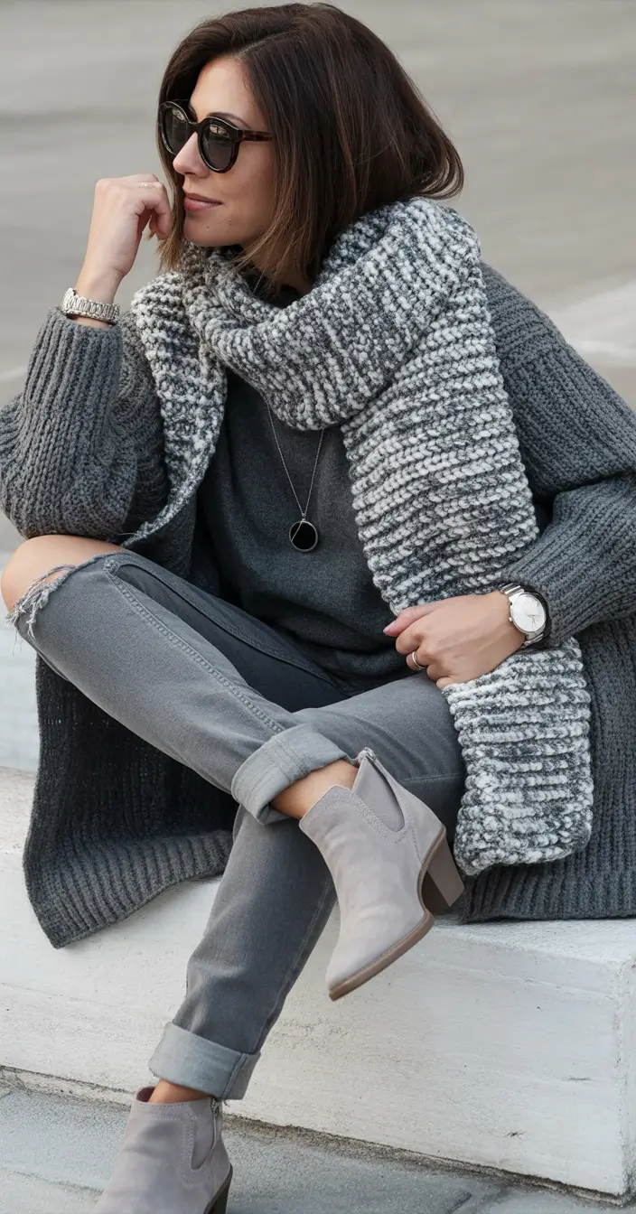 winter outfit inspo Grey Knit Layers for Cozy Days