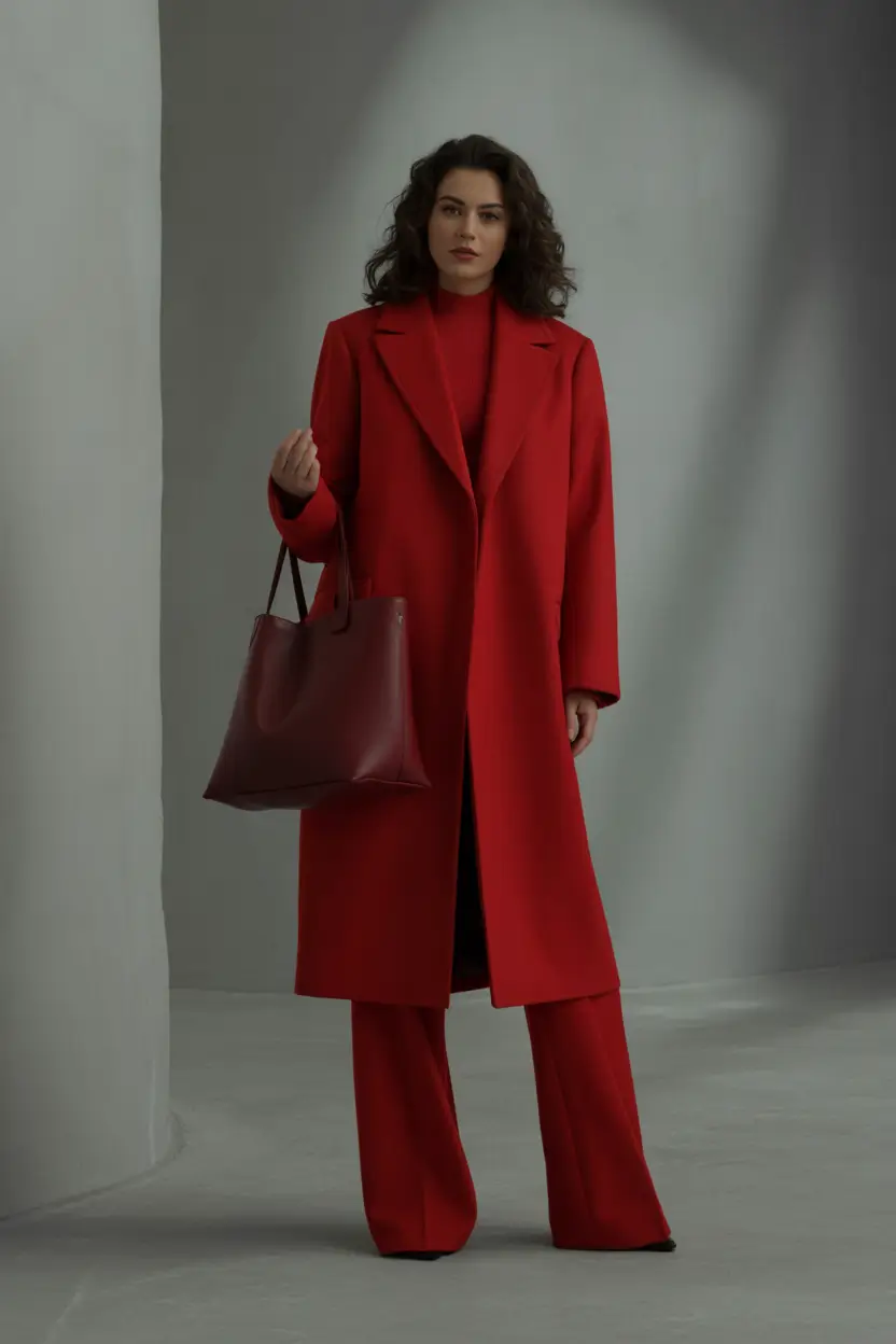 winter outfit inspo Red Monochrome Statement