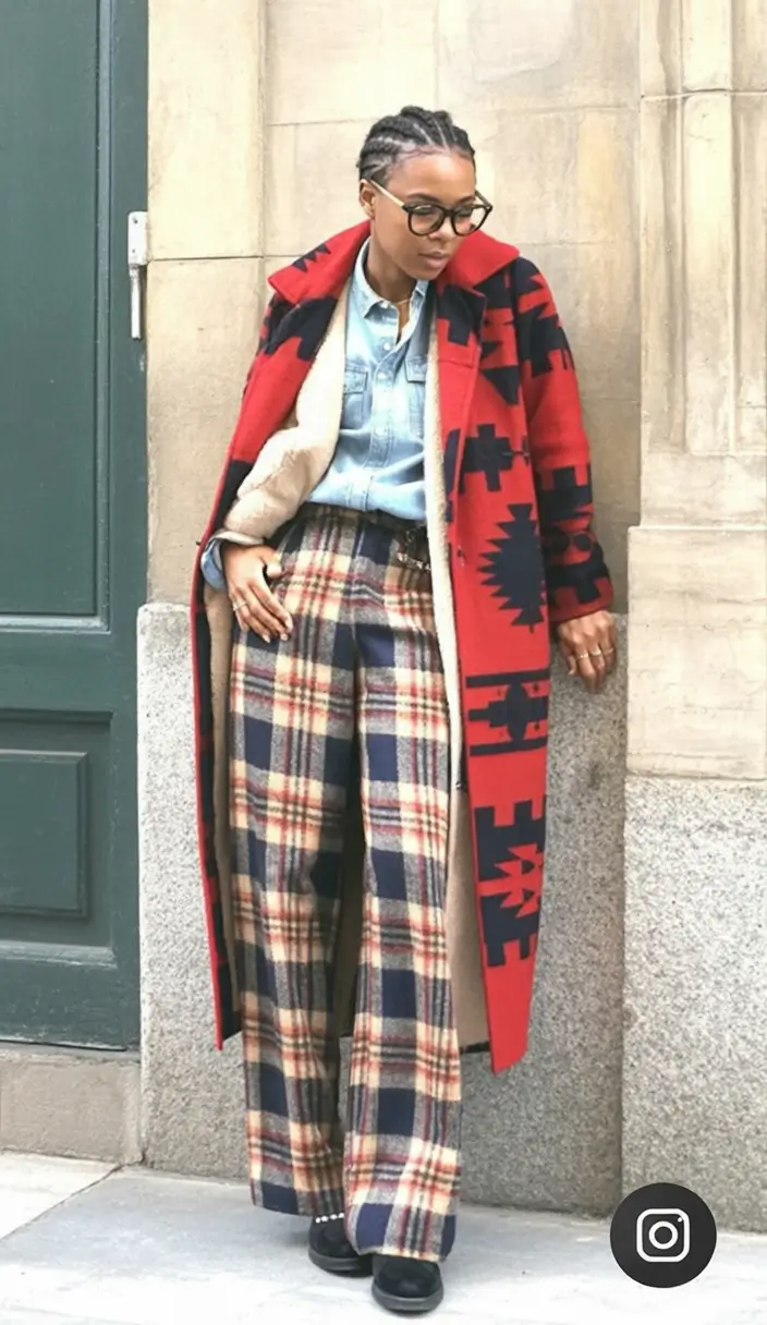 winter outfit inspo Eclectic Print-on-Print Energy