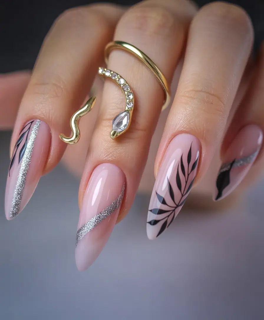 fall/winter-nails-color-2025-silver-stripes-botanical