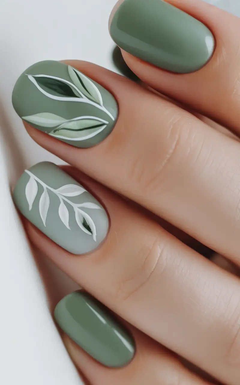 fall/winter-nails-color-2025-earthy-green-botanical-accents