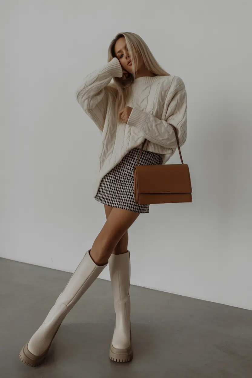 trendy winter outfits Preppy Twist with a Mini Skirt