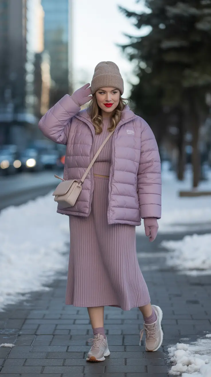 trendy winter outfits Lavender Winter Comfort