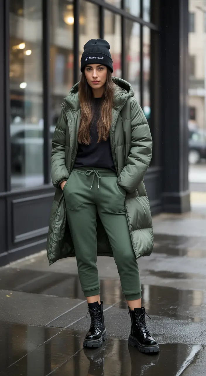 trendy winter outfits Sporty Streetwear in Khaki