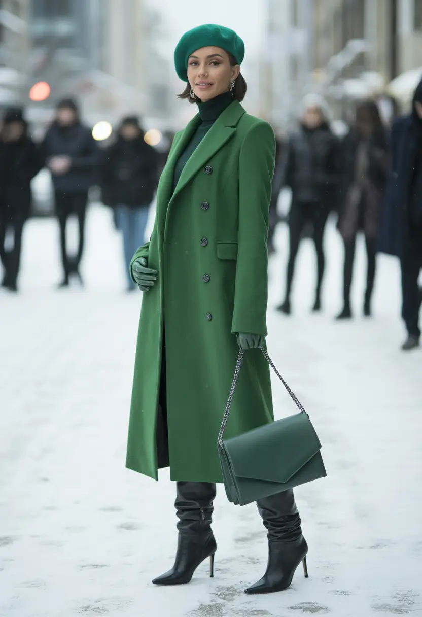 trendy winter outfits Green Parisian Statement