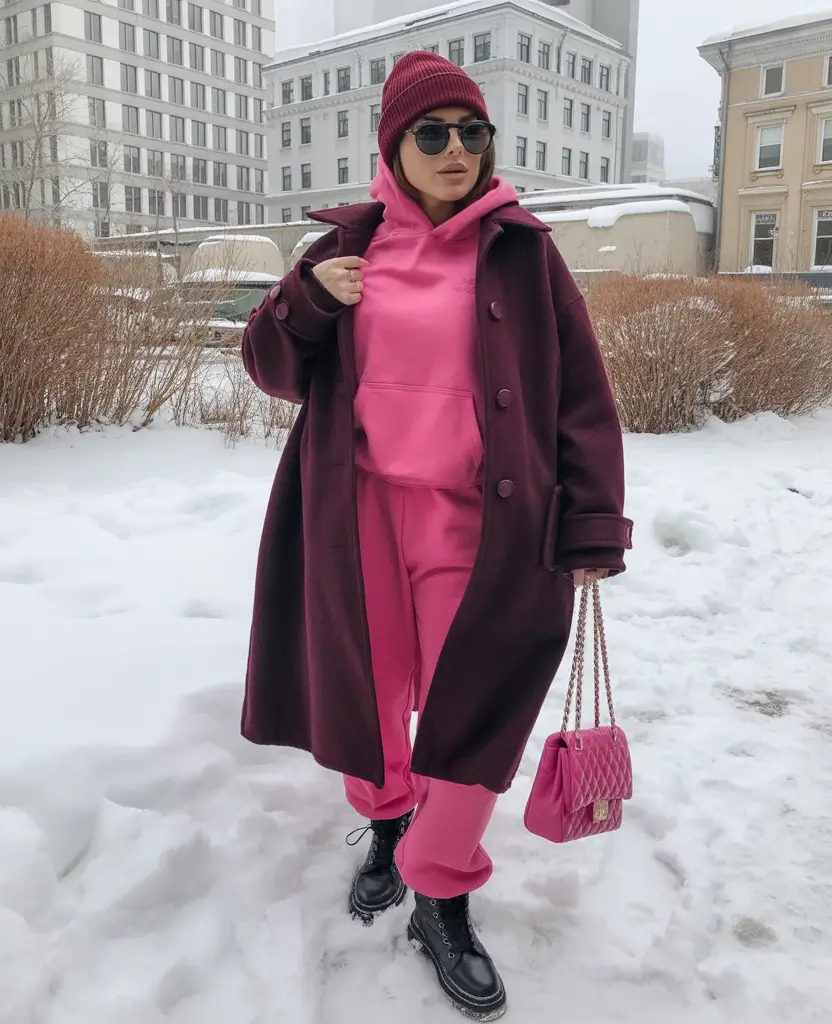 plus size winter outfits Bold Pink Winter Confidence