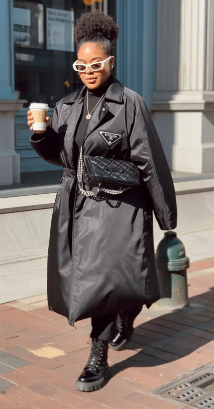 plus size winter outfits Black Trench With Streetwear Attitude