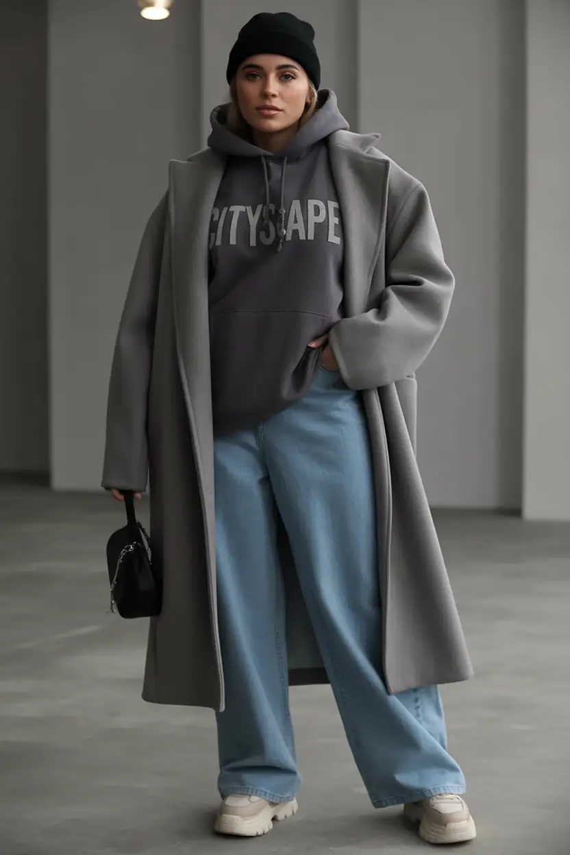 plus size winter outfits Urban Cool in Grey and Denim