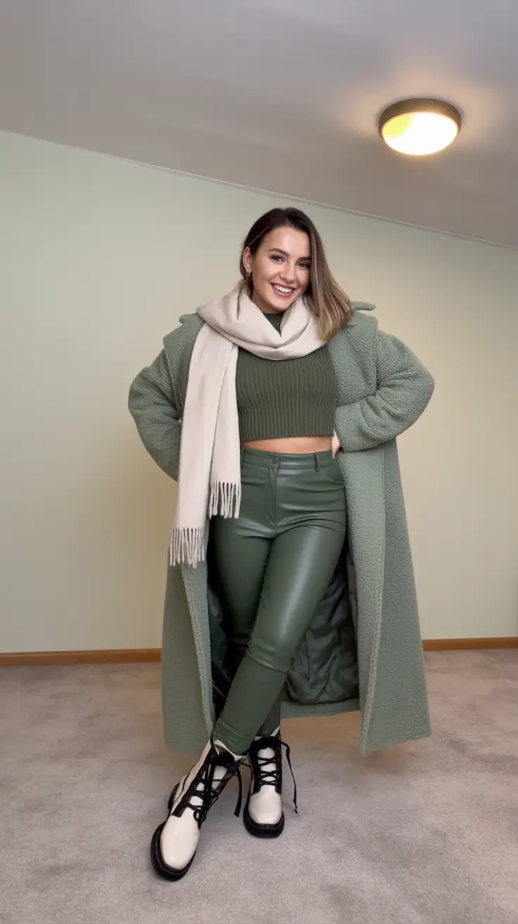 plus size winter outfits Monochrome Green Magic