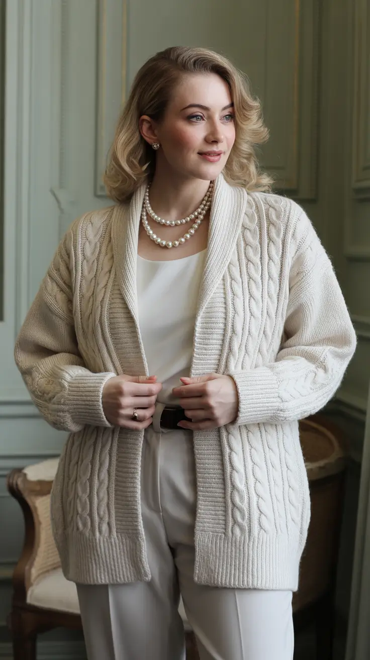 plus size winter outfits Creamy Cardigan Chic