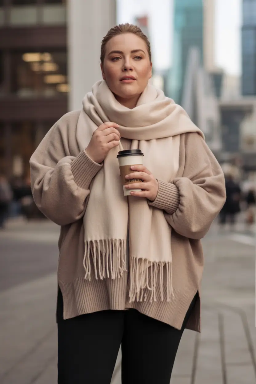 plus size winter outfits Oversized Scarf Street-Style Energy