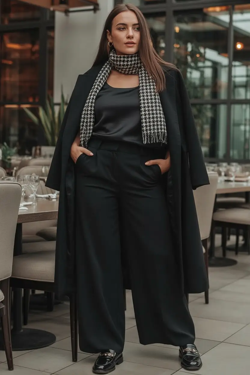 plus size winter outfits Check Scarf Power Dressing