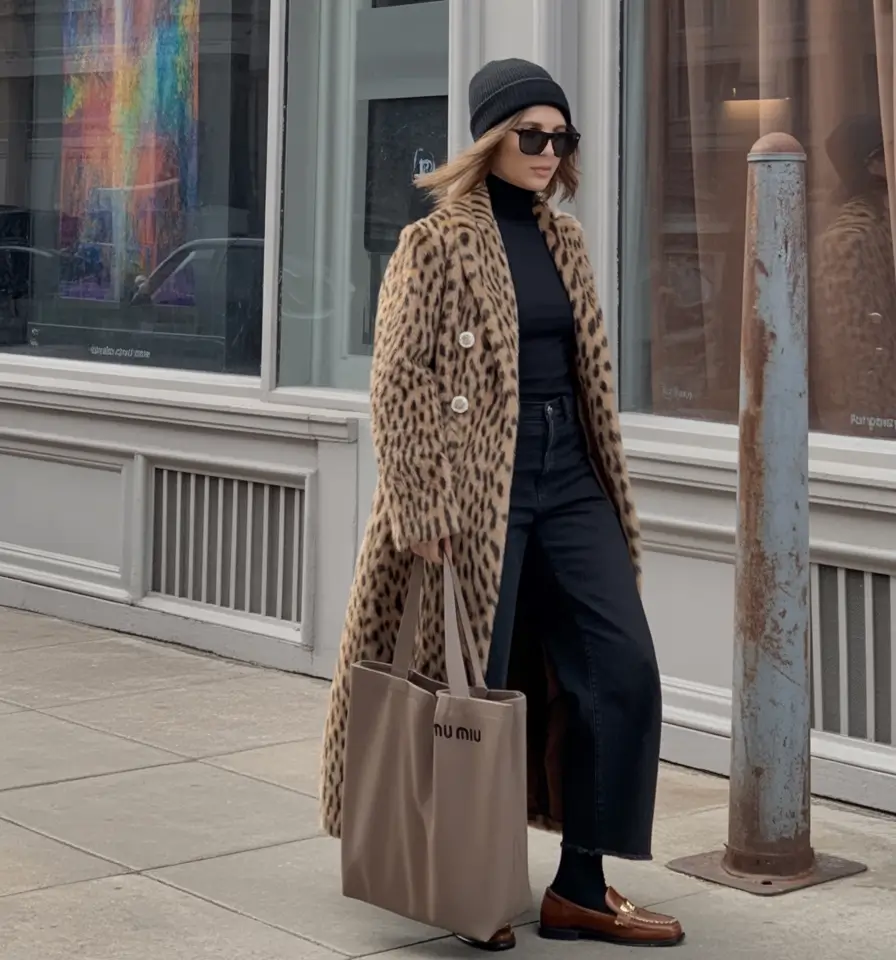 winter fashion outfits Leopard Coat with Effortless Streetwear Edge
