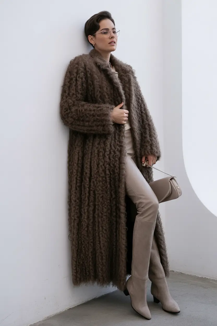 winter fashion outfits Chocolate Curly Fur Drama