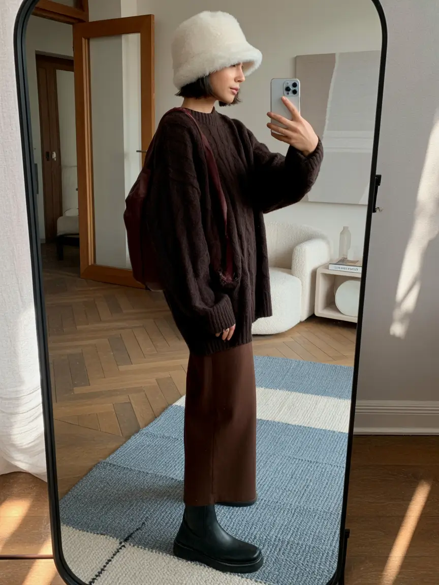winter fashion outfits Cozy Chocolate Layers with a Playful Twist