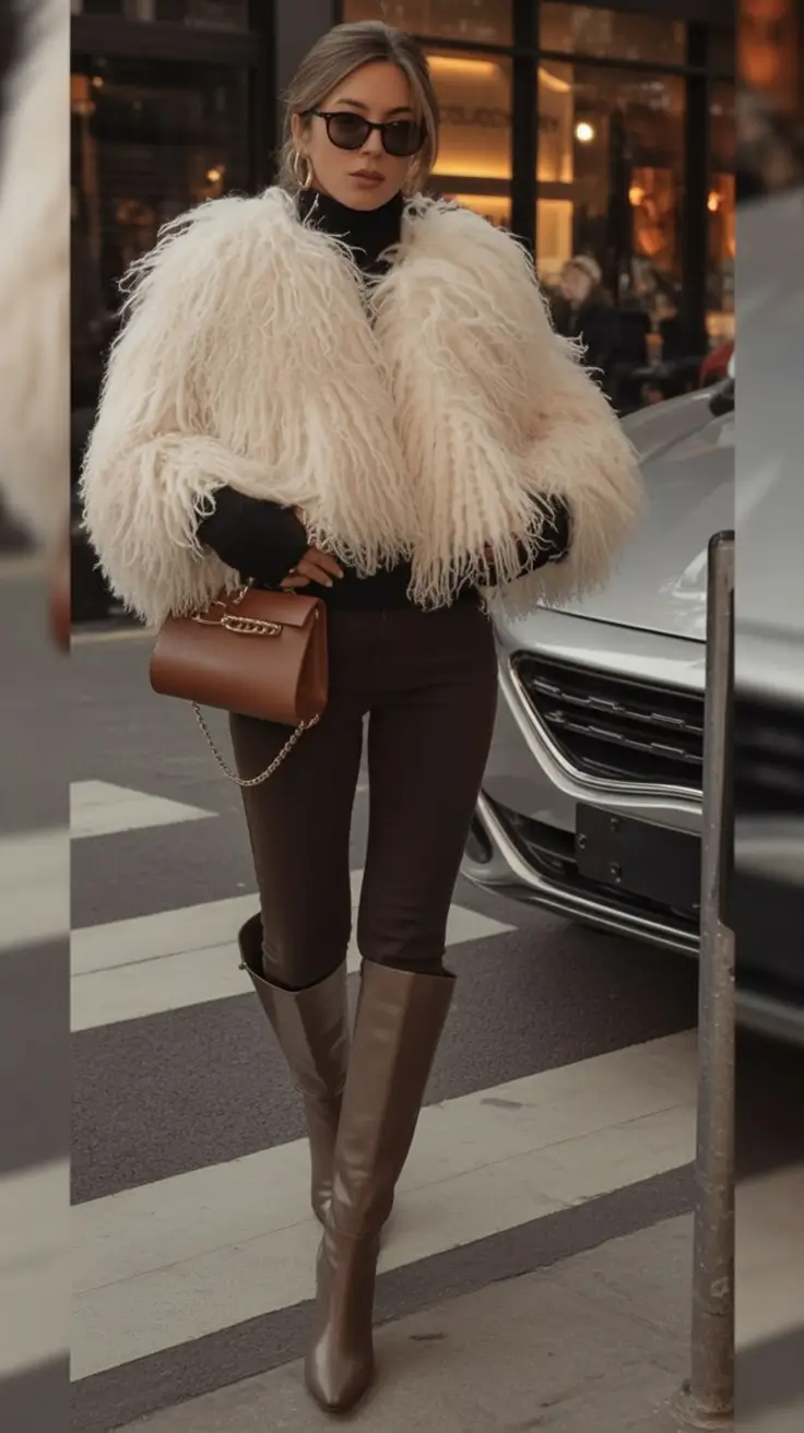 winter fashion outfits Feathered White Statement with Chocolate Accents