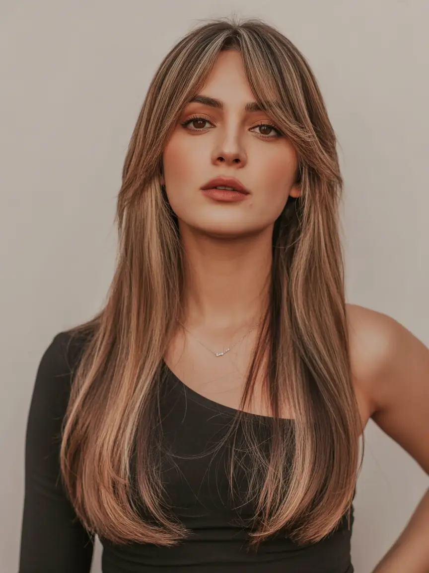 winter-haircuts-Layered-Long-Hair-with-Curtain-Bangs