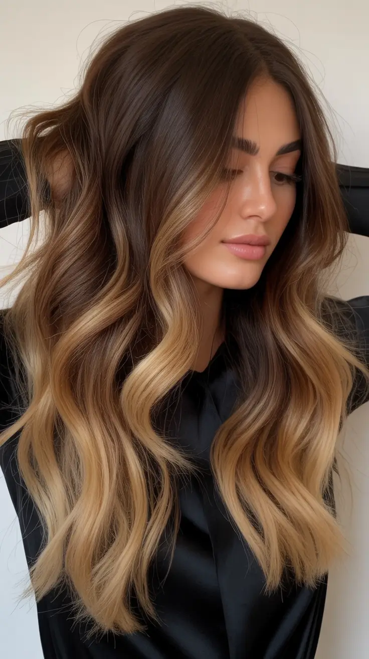 winter hair colors balayage Golden Honey Balayage on Dark Roots