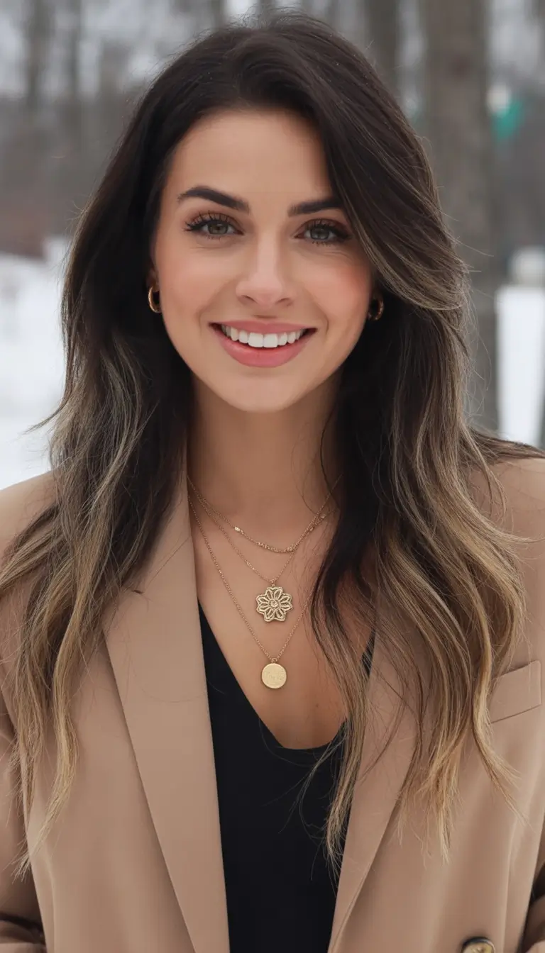 winter hair colors balayage Subtle Brunette Balayage with Sandy Ends