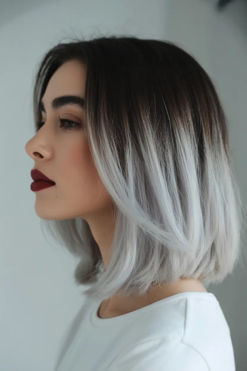 winter hair colors balayage Silver Melt Balayage on a Sleek Bob
