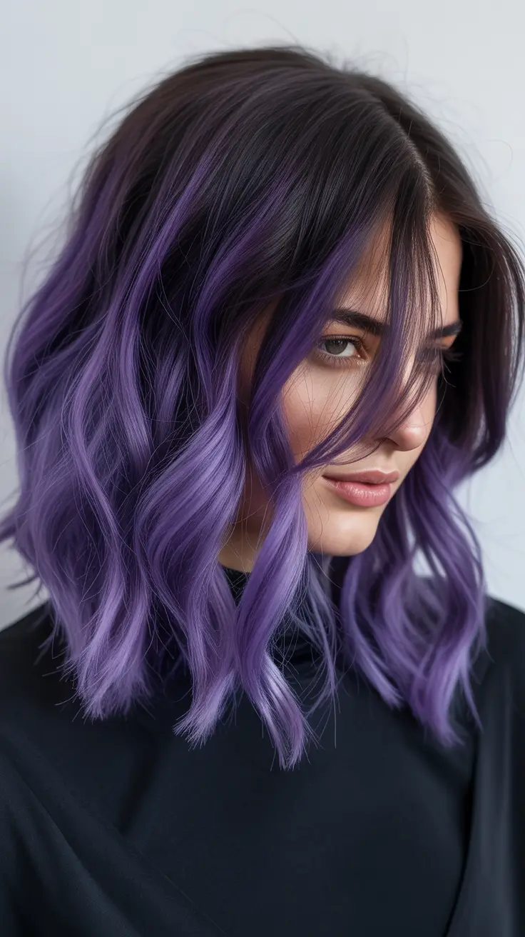 winter hair colors balayage Lavender Balayage with Textured Waves