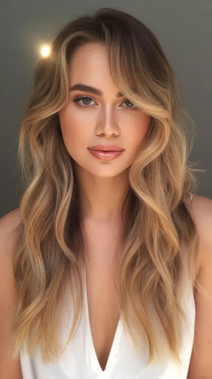 winter hair colors balayage Golden Beige Balayage with Face-Framing Highlights