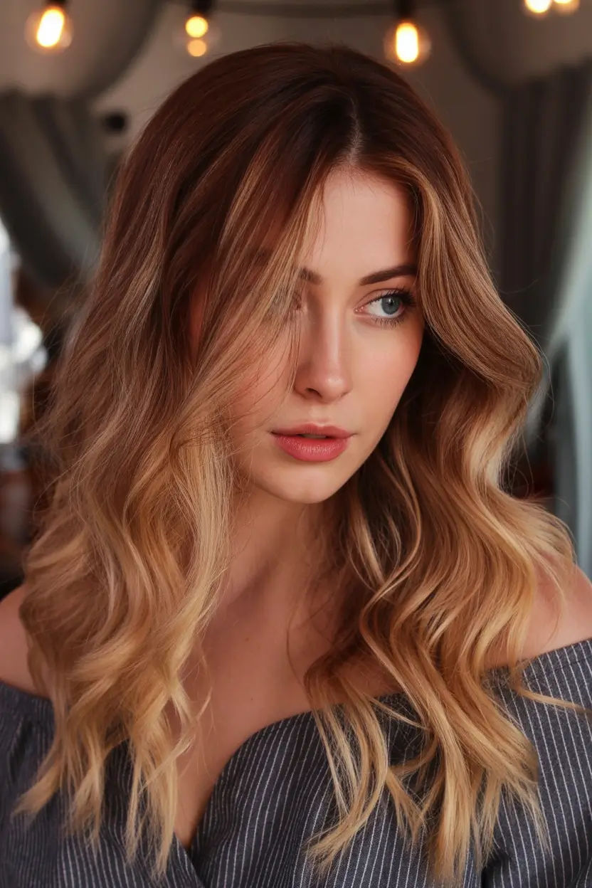winter hair colors balayage Caramel Balayage with Soft Waves