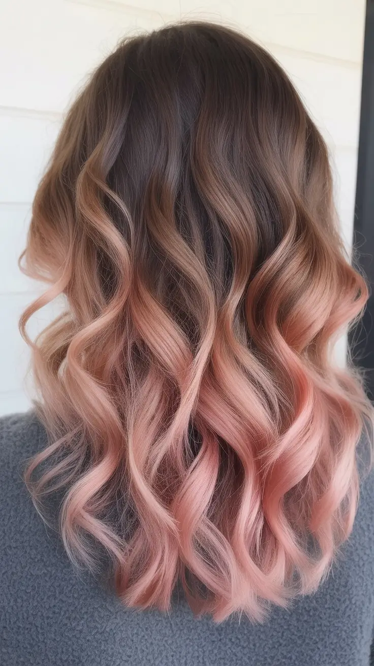 winter hair colors balayage Peach Balayage with Soft Romantic Curls