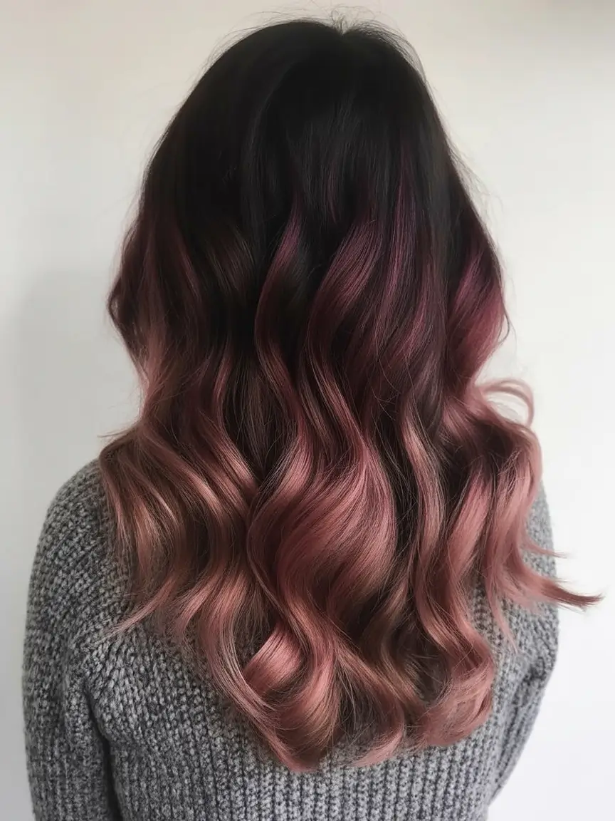winter hair colors balayage Burgundy Balayage with a Glossy Finish